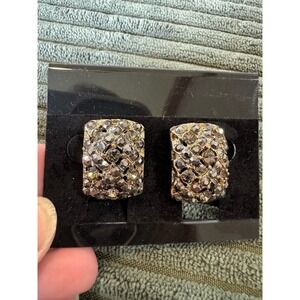 Vintage Gold Tone Rhinestone Clip On Earrings Statement Sparkly Cocktail Jewelry